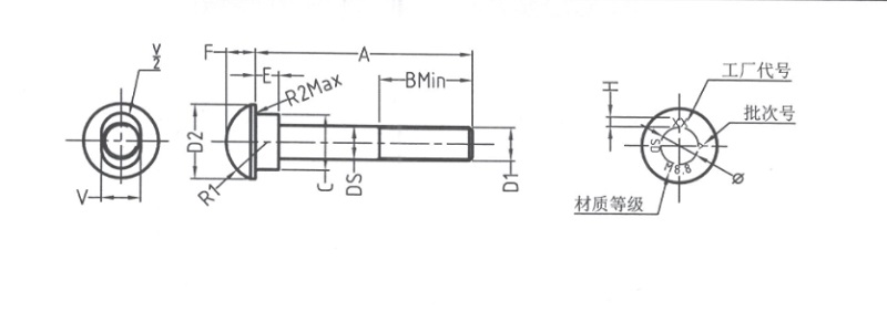 スチール製メートル丸頭ボルト