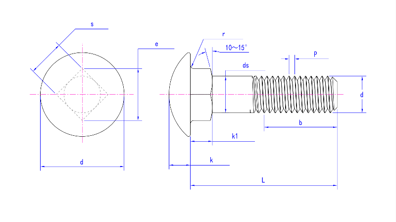 Round Head Short Square Neck Bolts ASME B18.5.2.1M