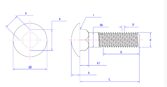 ASME B18.5.2.2M 미터법 둥근 머리 사각 넥 볼트